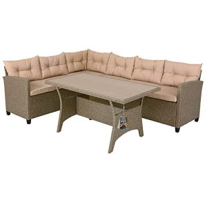 Lounge-Möbel-Set Casaria ® Polyrattan Ecklounge Set WPC Esstisch