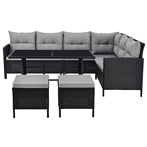 Lounge-Möbel-Set Juskys Polyrattan Lounge Manacor mit Ecksofa