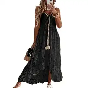 Maxikleid cupshe damen sommerkleid v ausschnitt floral spitze quasten