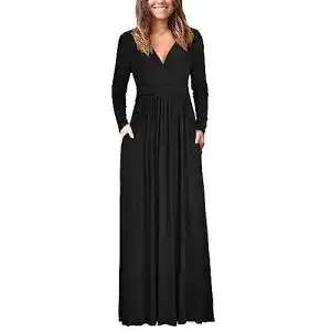Maxikleid ouges damen kleid langarm v ausschnitt winterkleid casual