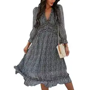 Maxikleid ziyyoohy damen lange kleid chiffon rueschen mit tief