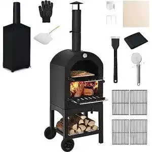 Pizzaofen garten costway pizzaofen holzbefeuerter grillwagen