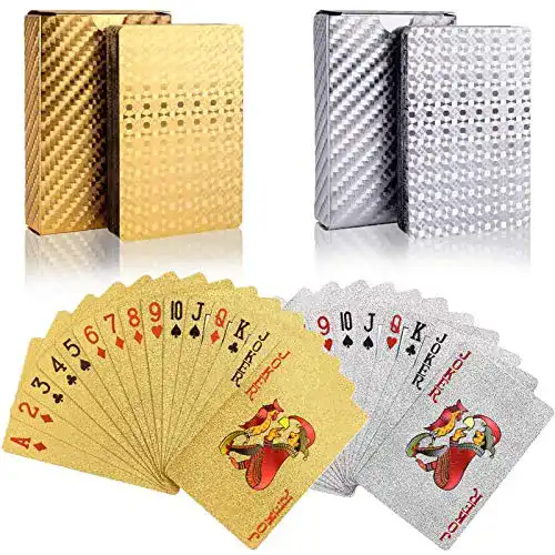 Wasserdichte Pokerkarten im Set – 2 Stück Gold und Silber