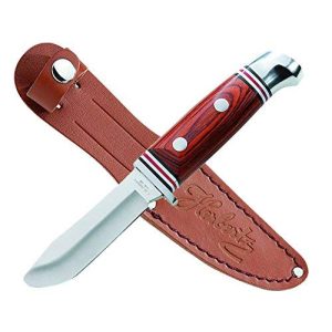Cuchillo de trinchar para niños, cuchillo Herbertz con mango de madera y funda de cuero.