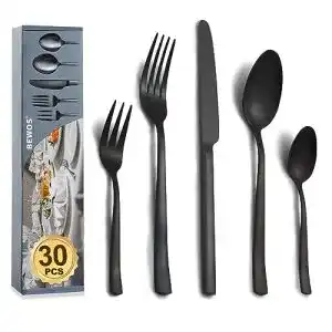 Schwarzes besteck bewos besteckset fuer 6 personen 30 teilig