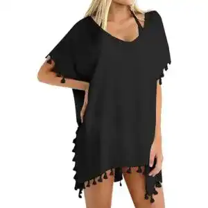 Strandkleid chalier damen strandponcho bikini cover up quasten sommer