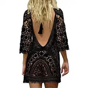 Strandkleid edoton damen gestrickte bikini cover up sommer strand