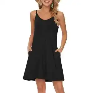 Strandkleid misfay schwarzes sommerkleid damen spaghetti traegerkleid