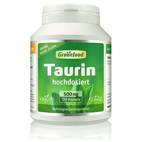 Taurin Greenfood, 500 mg, hochdosiert, 120 Kapseln, vegan