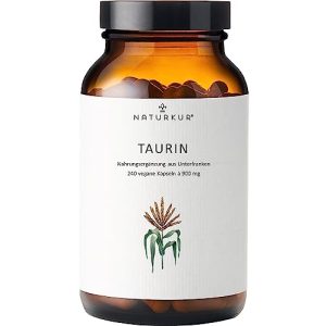 Taurin Naturkur ® 900 mg, 240 Kapseln im Apothekerglas, Vegan
