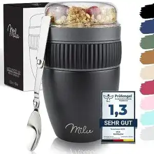 Thermoschuessel milu mueslibecher to go 400ml i isolierter edelstahl