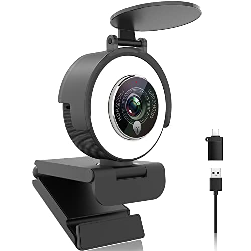 Webcam con anillo de luz Angetube 1080p para streaming: USB 60FPS