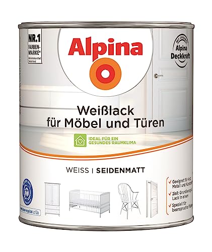 Weißlack Alpina für Möbel und Türen 2 Liter seidenmatt