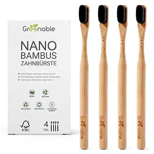 Bambus Zahnbürste Greenable Nano 4er Set mit 20.000 weichen Borsten