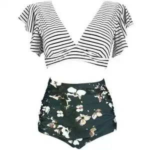 Bikini high waist cocoship damen retro geraffte rueschen