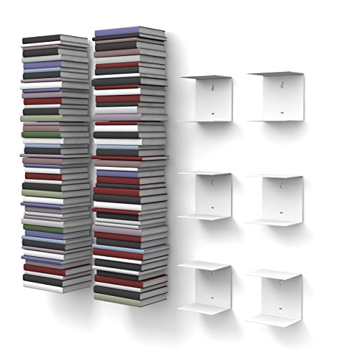 Bücherregal home3000 6 weiße Unsichtbare mit 12 Fächern