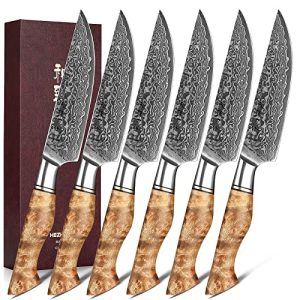 Damast-Steakmesser HEZHEN 6PCS Damaskus-Steakmesser Küchenmesser-Set