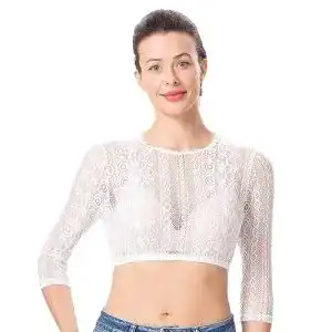 Dirndlbluse dirndlwelle edles damen weiss spitze 3 4 aermel