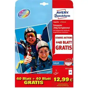 Fotopapier a4 avery zweckform 2572 40p superior inkjet