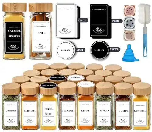 Gewürzgläser Danillous Eckig, 24er Set mit Bambusdeckel