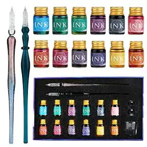 Kalligraphie set gc quill gc glasfeder 2 glasstifte 12 bunte