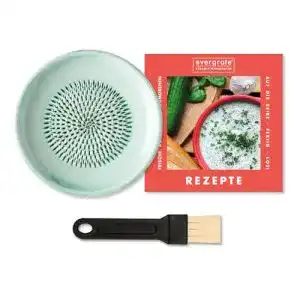 Keramikreibe evergrate motiv mint mit kuechenpinsel rezeptheft