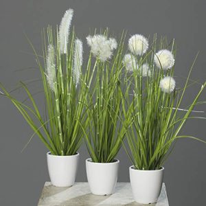 Kunstpflanzen mucplants Kunstpflanze Gras im weißen Topf 3 Stück