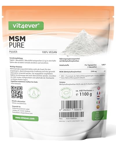 MSM-Pulver Vit4ever MSM Pulver, 1,1 kg (1100g) 99,9% rein
