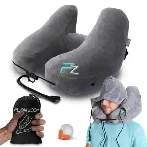 Reisekissen flowzoom air nackenkissen aufblasbar mit kapuze