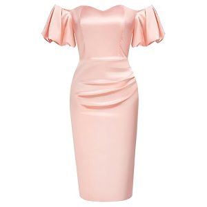Satin-Kleid Belle Poque Rosa Kleider für Frauen Sexy Kalte Schulter
