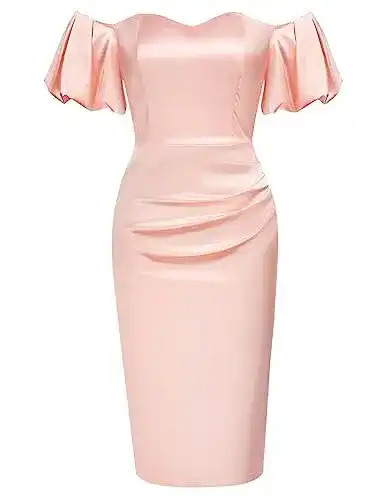 Satin Kleid Belle Poque Rosa für Frauen mit kalten Schultern