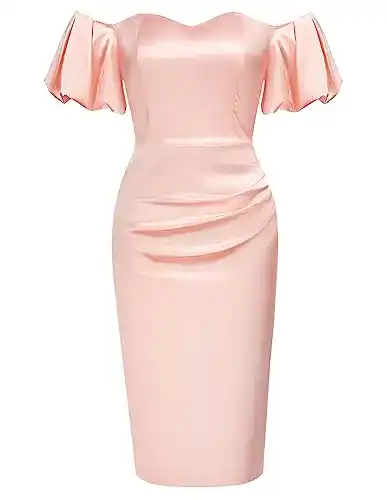 Satin Kleid Belle Poque Rosa für Frauen mit kalten Schultern