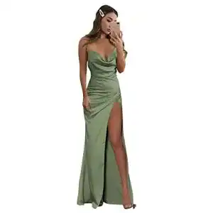 Satin kleid sincemeet damen spaghettitraeger v ausschnitt