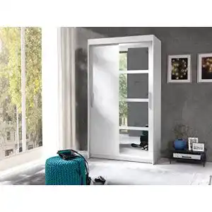 Schwebetürenschrank Furniture24 Nero in Weiß mit Spiegel
