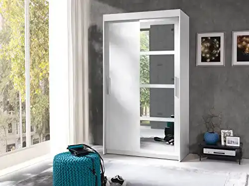 Schwebetürenschrank Furniture24 Nero in Weiß mit Spiegel