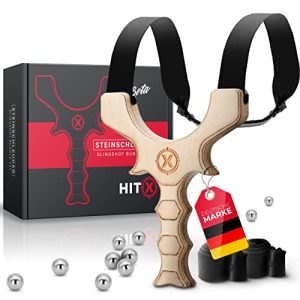Steinschleuder HITX ® Zwille Bundle Set, Ergonomischer Holzgriff