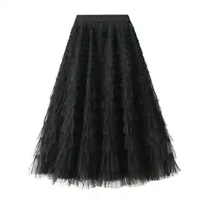 Tuellrock sotrong damen lange stufenroecke elastische taille