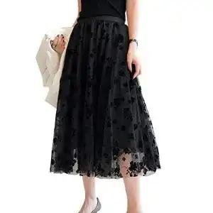 Tuellrock wangscanis damen falten rock hoehe taille a line mesh