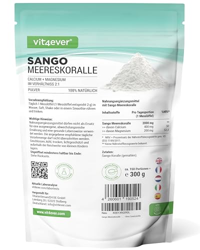 Calcium-Pulver Vit4ever Sango Meereskoralle, 300 g Pulver