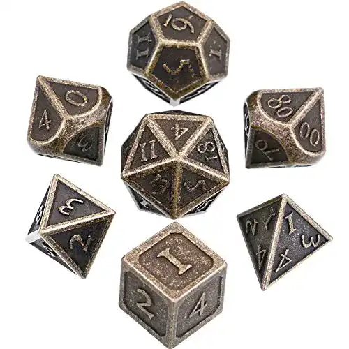 Hestya DnD Würfel Set aus Metall mit 7 Polyedern für Rollenspiele