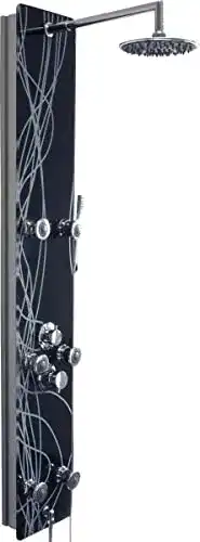Duschpaneel mit schwarzem Designglas und weißen Verzierungen