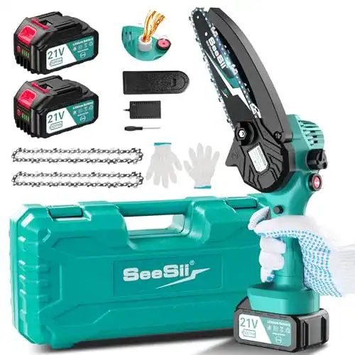 Seesii Mini Kettensäge mit 8000mAh Akku und 6 Zoll Elektro-Säge