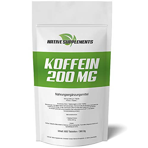Koffeintabletten Native Supplements 200mg, 600 Stück