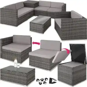 Rattanmoebel tectake polyrattan sitzgruppe mit aufbewahrungsbox