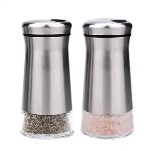 Salz und pfefferstreuer bonris set aus edelstahl mit glasboden