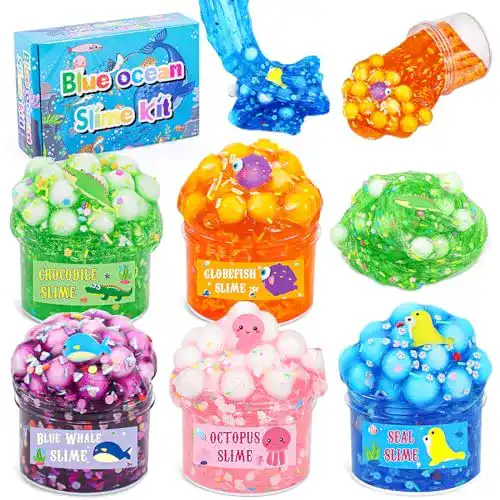 Eutionho Schleim-Set 5 Stück Crystal Slime Kit Ocean Clear Slime