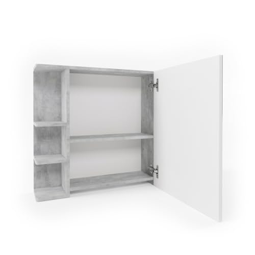 Spiegelschrank Vicco Bad Fynn, Beton/Weiß, 80 x 64 cm