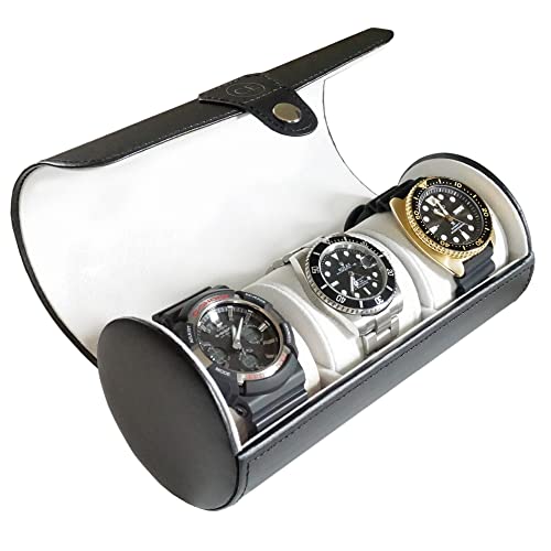 Uhrenbox CASE ELEGANCE zylindrische aus Vegan Leder in Schwarz