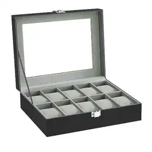 Uhrenbox songmics mit 10 faechern uhrenkasten mit glasdeckel