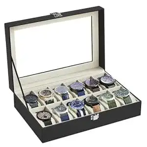 Uhrenbox songmics mit 12 faechern uhrenkasten glasdeckel 1